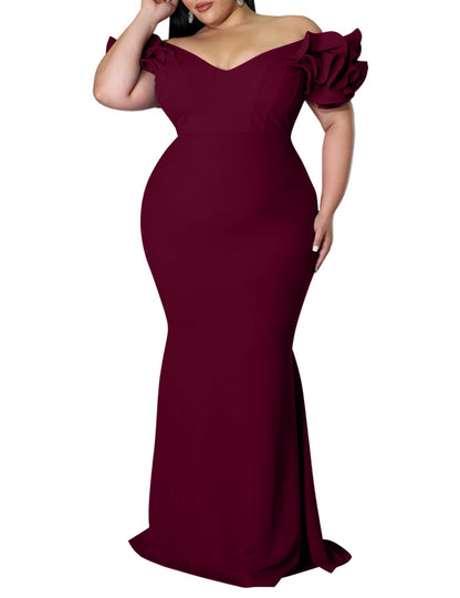 Maxi Dress  V-Neck Ruffle Sleeves Mermaid