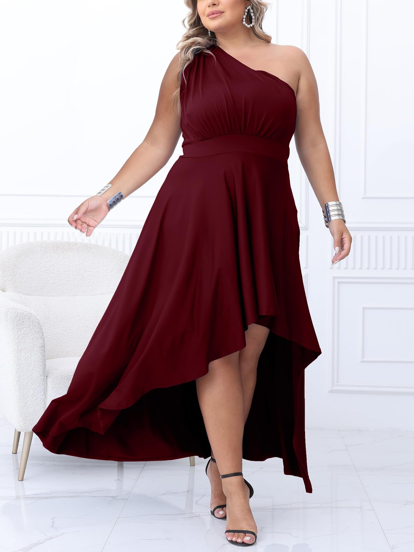Plus Size One Shoulder Irregular Hem Dress