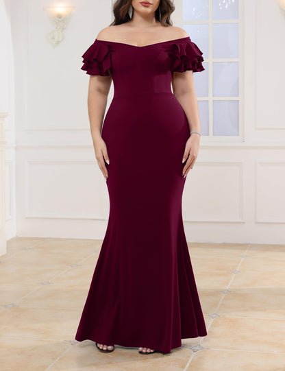 Maxi Dress  V-Neck Ruffle Sleeves Mermaid