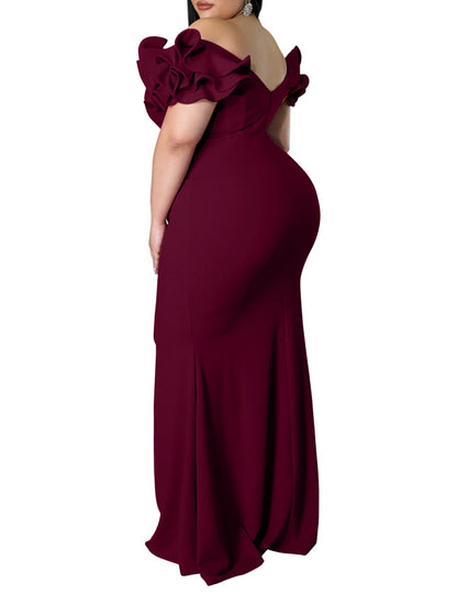 Maxi Dress  V-Neck Ruffle Sleeves Mermaid