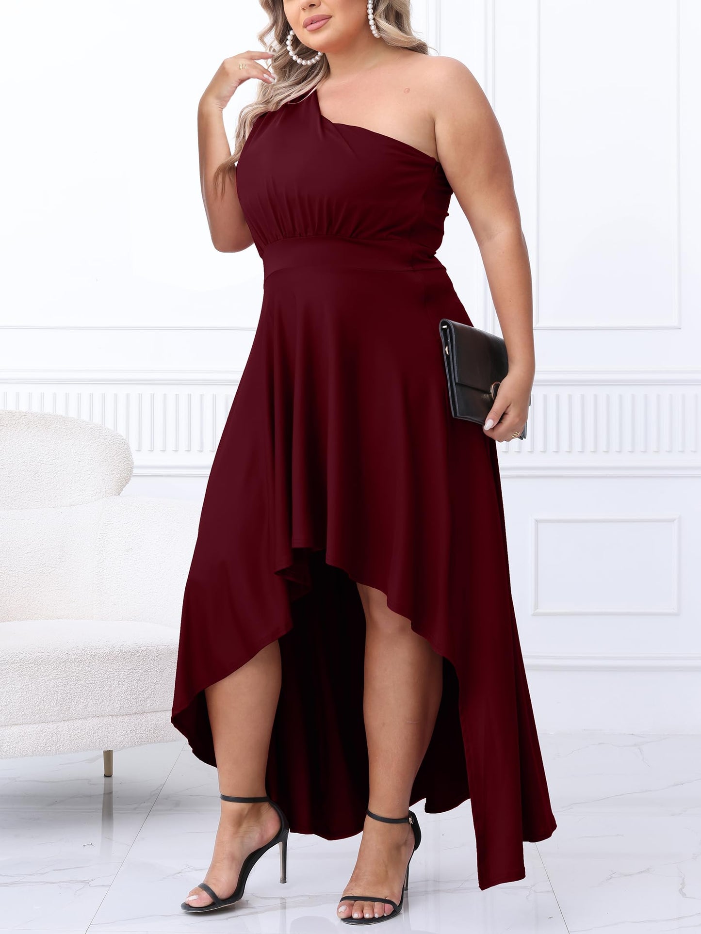 Plus Size One Shoulder Irregular Hem Dress