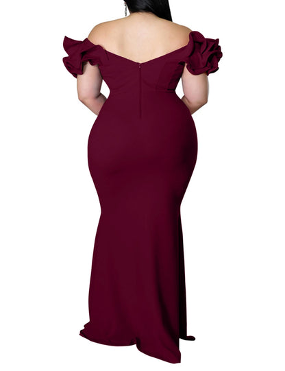 Maxi Dress  V-Neck Ruffle Sleeves Mermaid
