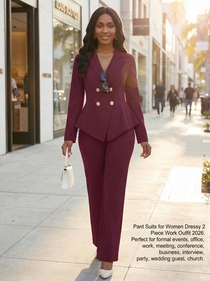 2 Piece Blazer and Wide Leg Pants Set