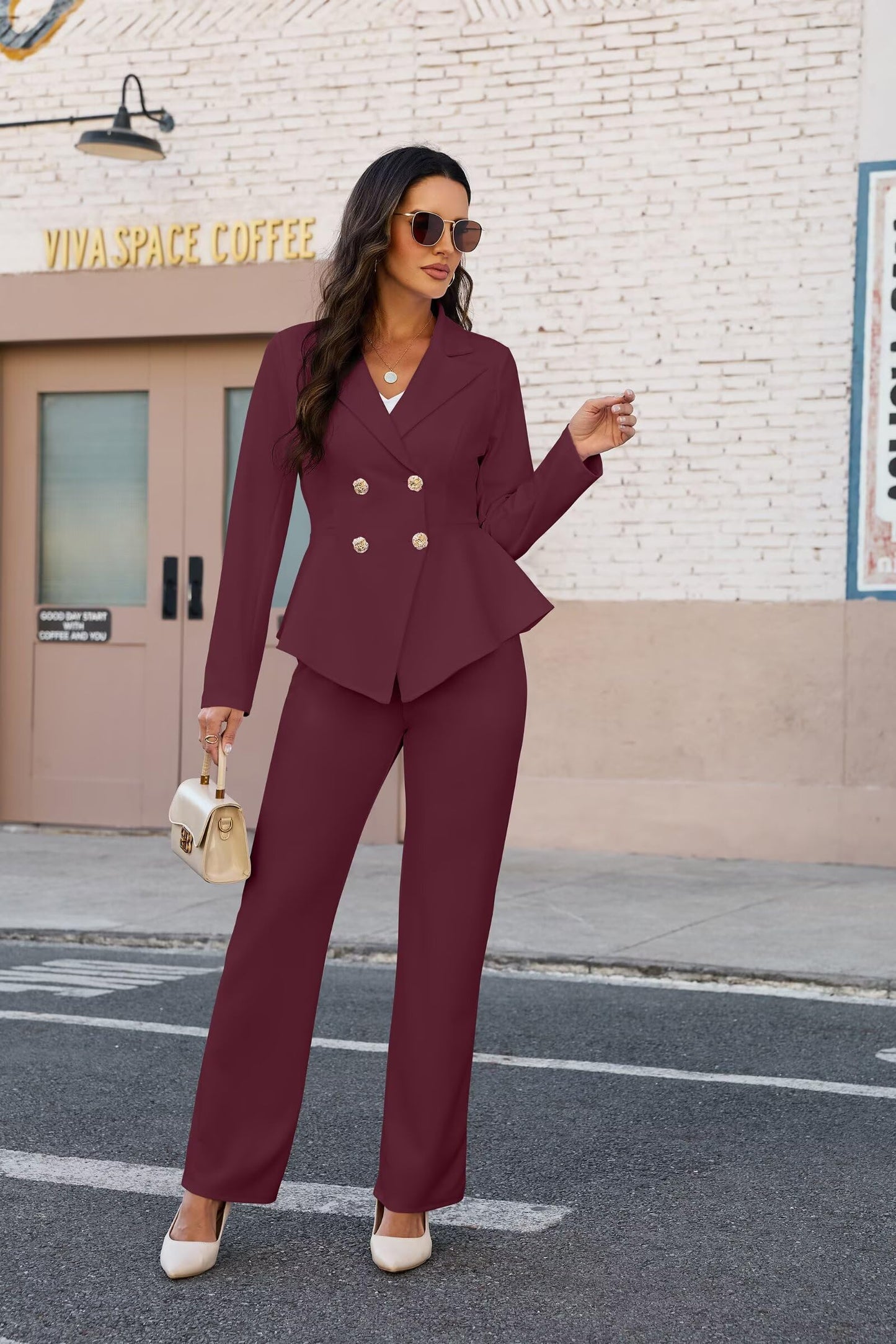 2 Piece Blazer and Wide Leg Pants Set