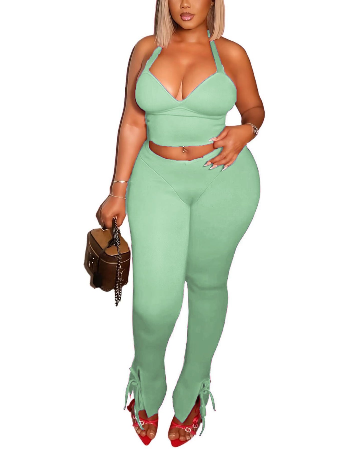 Backless Halter Crop Top & Pants Set