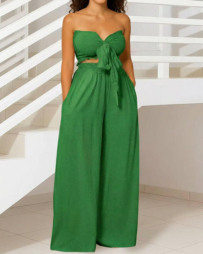 Knot Front Wide Leg Pants Set
