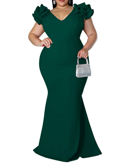Maxi Dress  V-Neck Ruffle Sleeves Mermaid