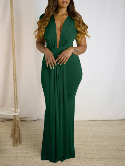 Deep V Neck Tie Front Maxi Dress