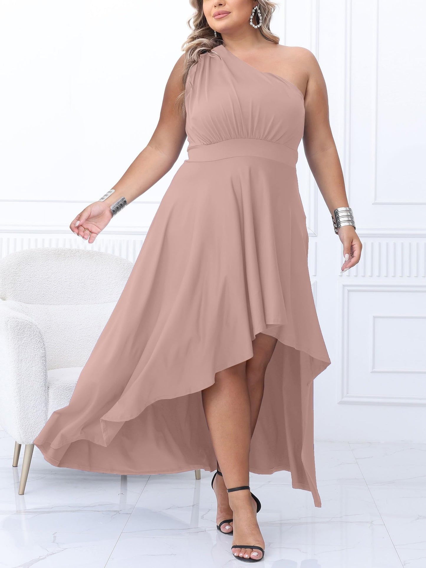 Plus Size One Shoulder Irregular Hem Dress
