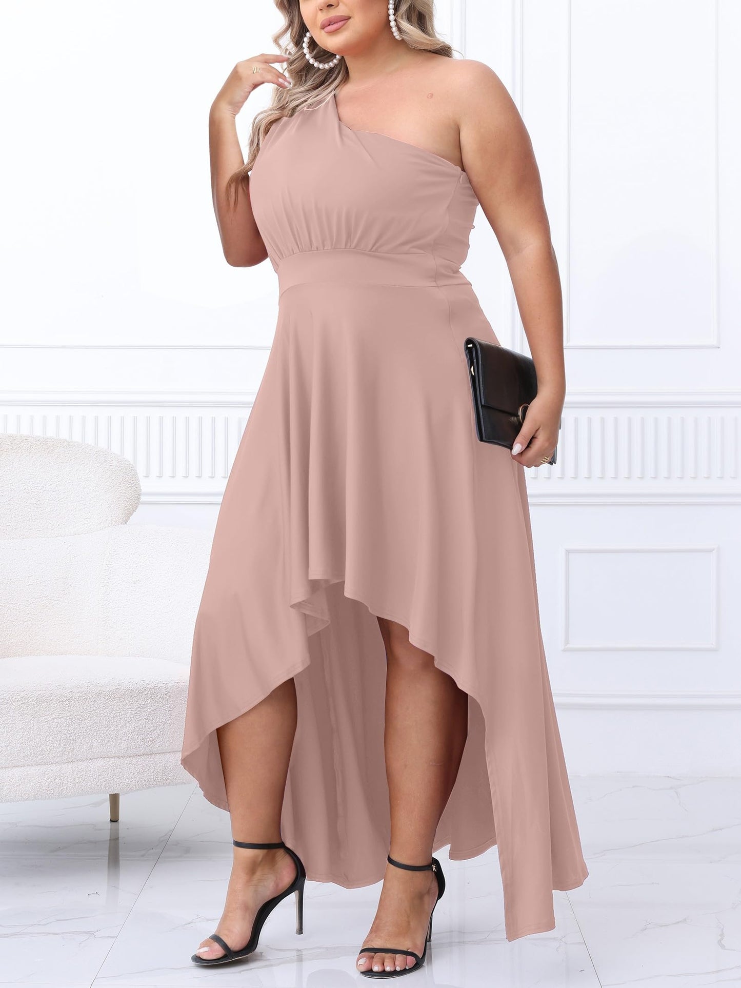 Plus Size One Shoulder Irregular Hem Dress
