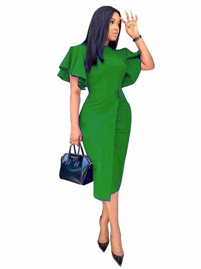 Ruffle Sleeve  Bodycon Peplum Dress