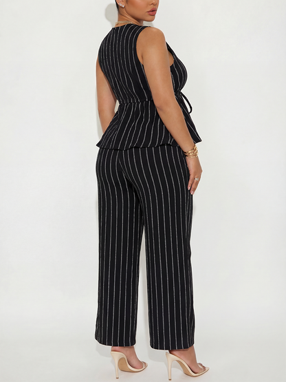 Striped Peplum Top & Wide Pants Set