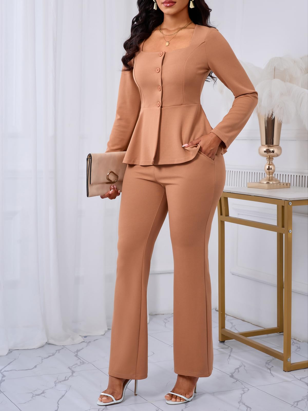 Peplum Blazer Flare Pants Set