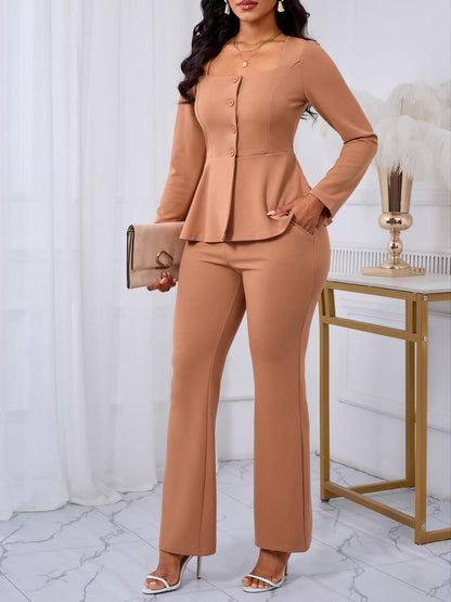 Peplum Blazer Flare Pants Set