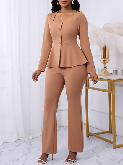 Peplum Blazer Flare Pants Set
