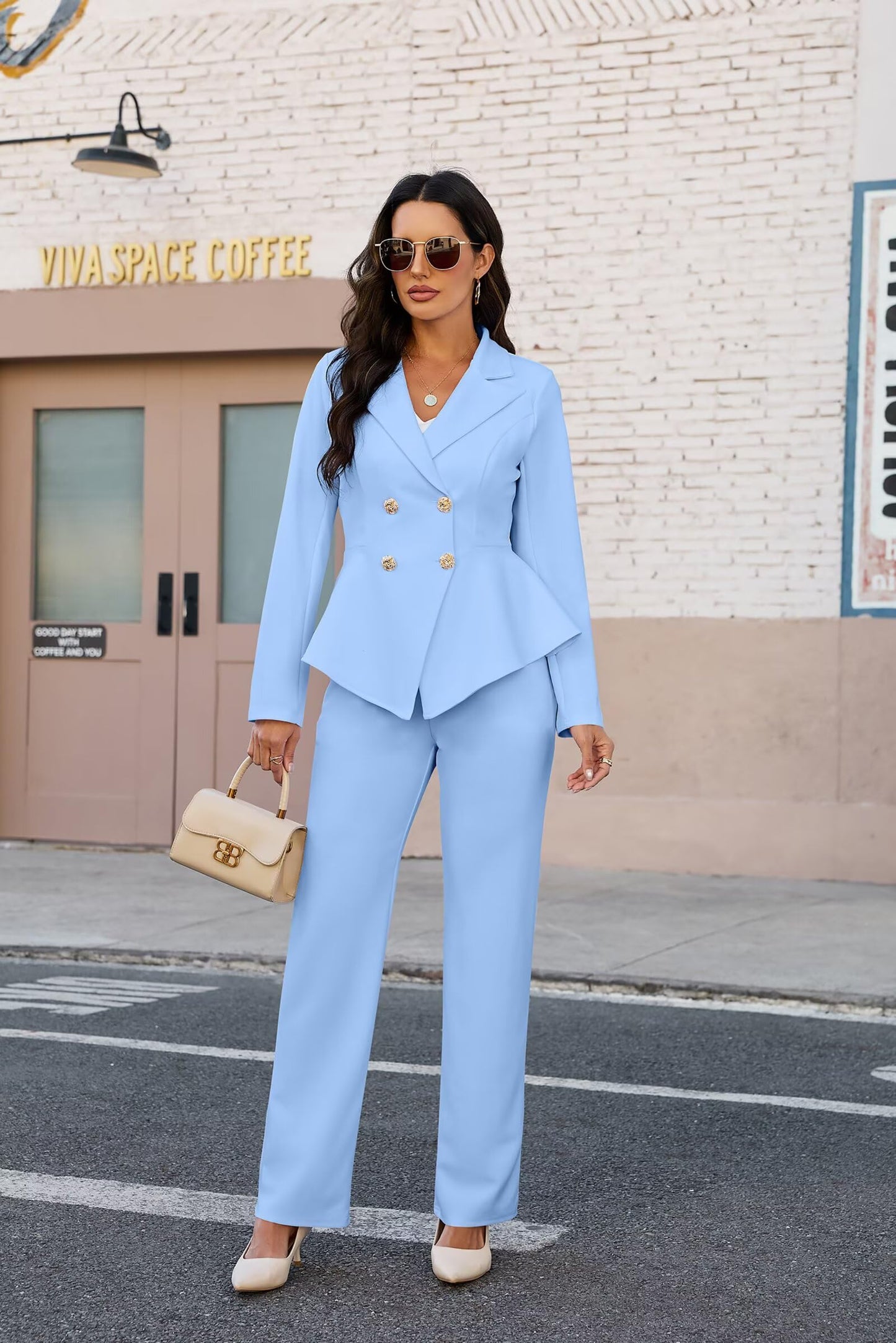 2 Piece Blazer and Wide Leg Pants Set