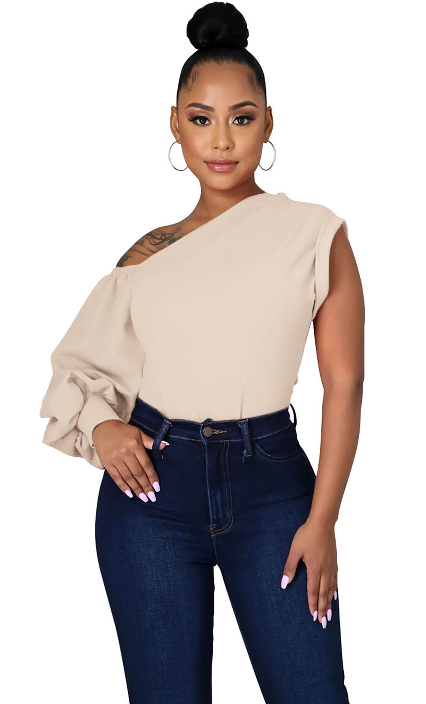 Asymmetrical Ruffle Tunics Top