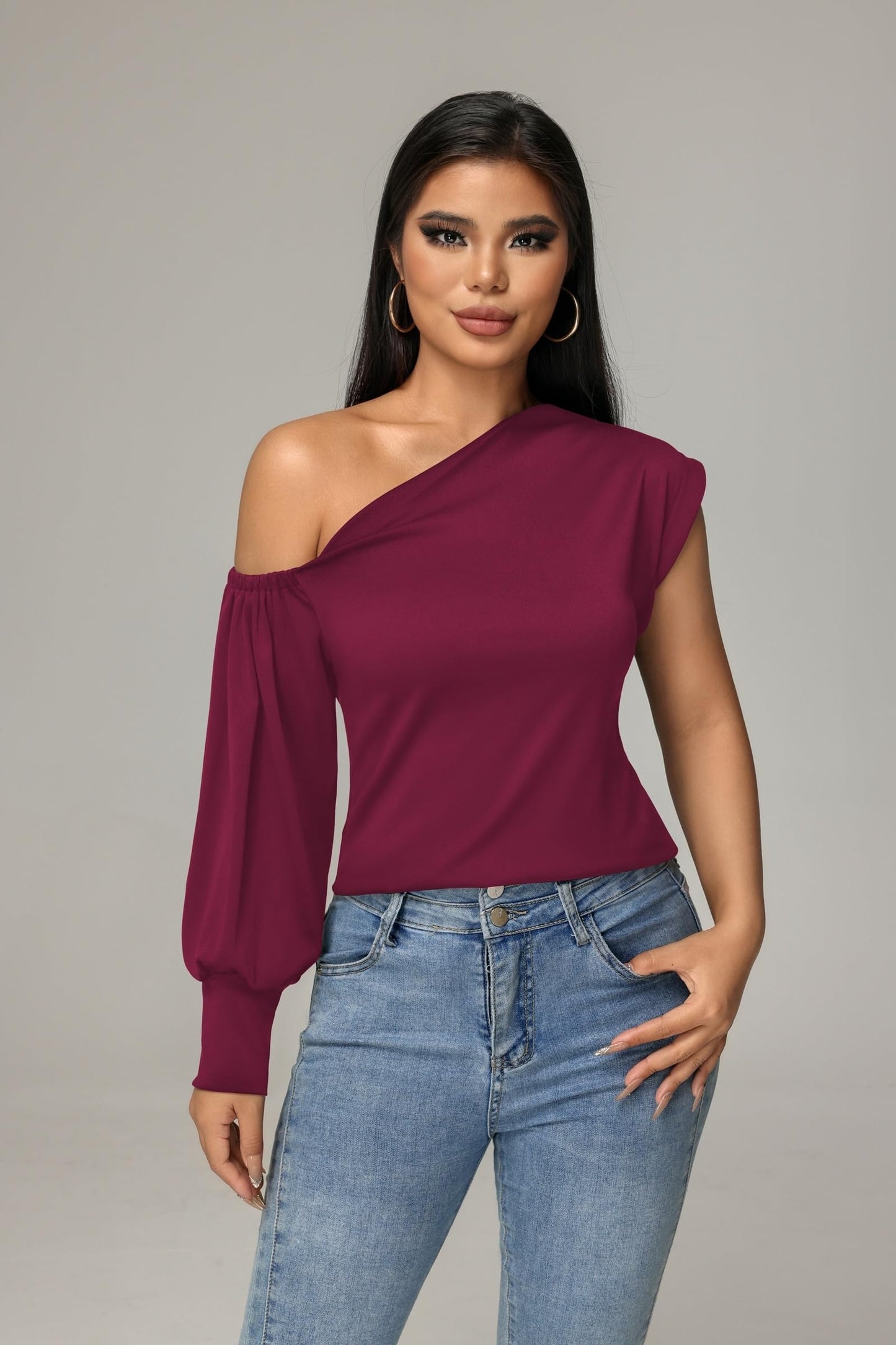One Shoulder Asymmetrical Ruffle Tunics