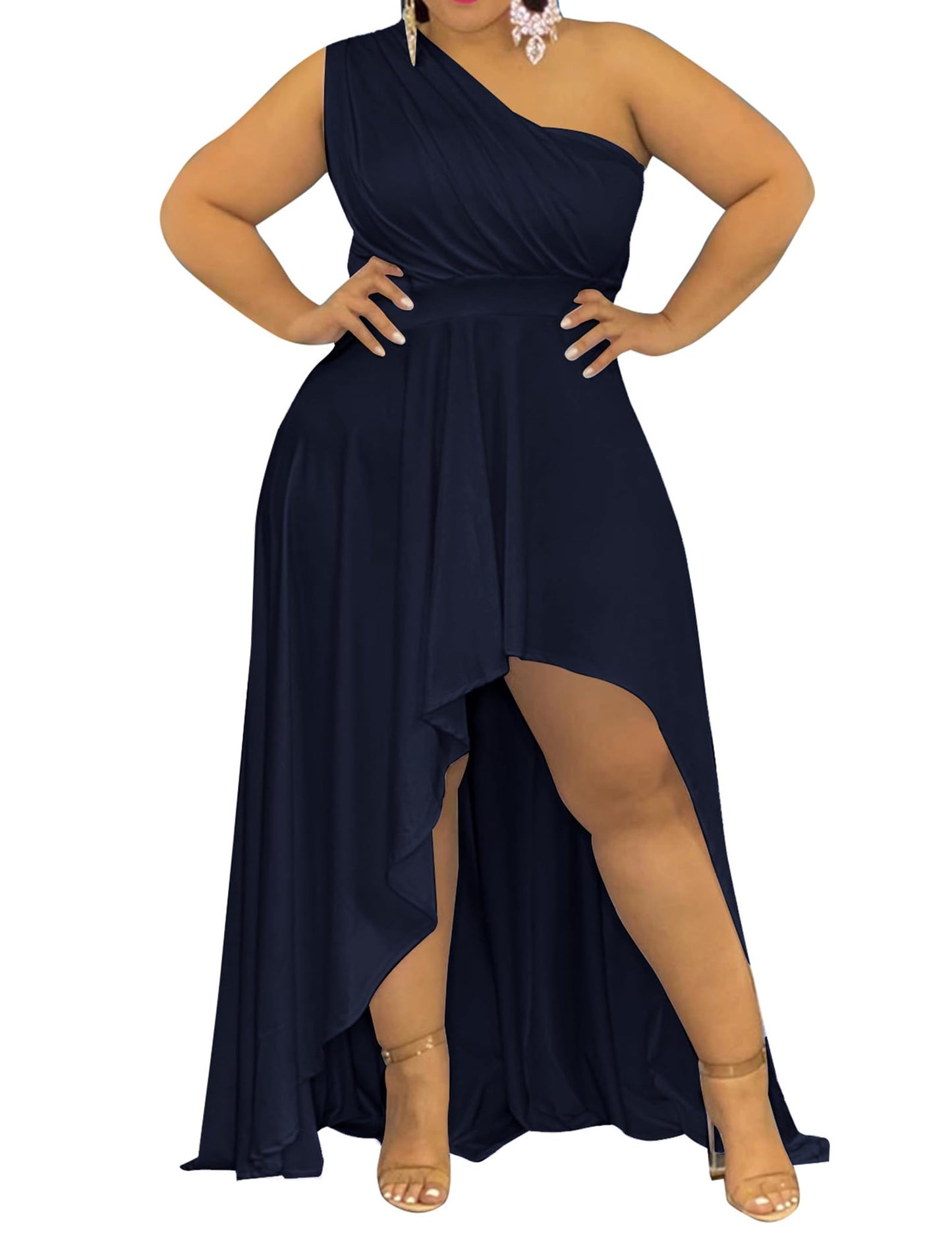 Plus Size One Shoulder Irregular Hem Dress