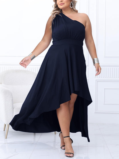 Plus Size One Shoulder Irregular Hem Dress