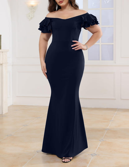 Maxi Dress  V-Neck Ruffle Sleeves Mermaid