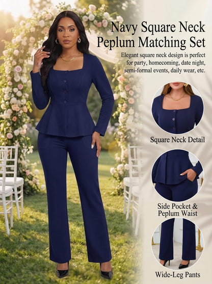 Peplum Blazer Flare Pants Set