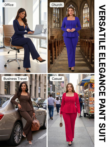Peplum Blazer Flare Pants Set