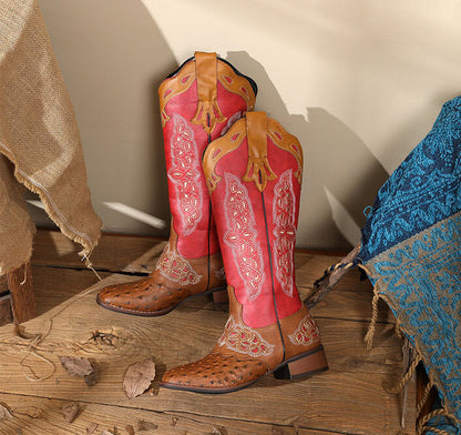 Peony Patchwork Leather Boots