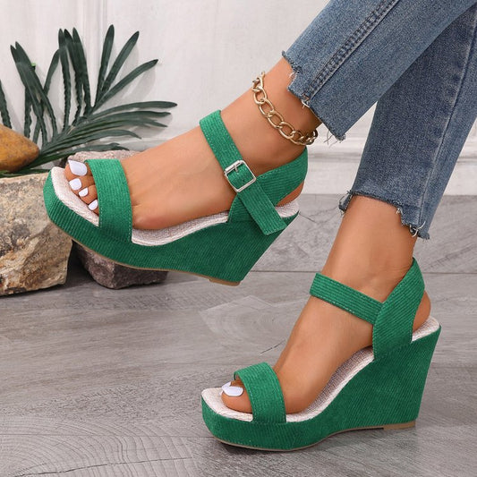 Magnolia Buckle Wedge Sandals