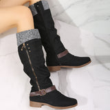 Fressia Knit Patchwork Knee High Boots