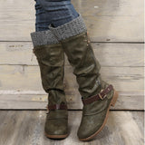 Fressia Knit Patchwork Knee High Boots