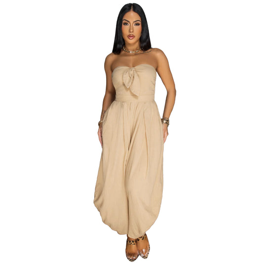 Winnie Tie-Front Strapless Jumpsuit