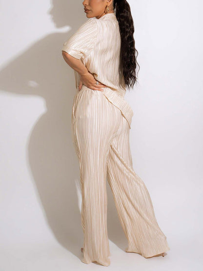Pleated Shirt & Pants Loungewear Set