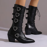 Lilac Heart Buckle Knee High Boots