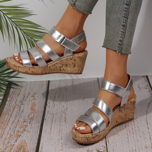 Hibiscus Strappy Wedge Sandals
