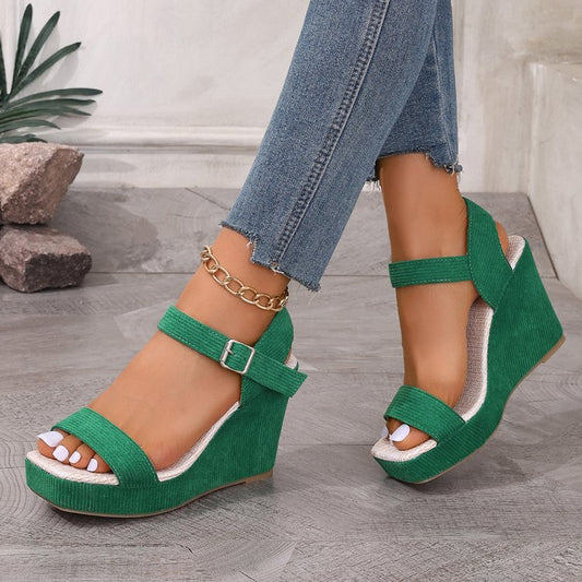 Magnolia Buckle Wedge Sandals