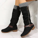 Fressia Knit Patchwork Knee High Boots