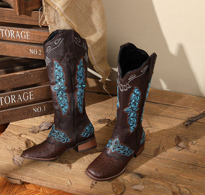 Peony Patchwork Leather Boots