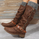 Fressia Knit Patchwork Knee High Boots