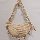 Lydia Pearl Chain Straw Beach Bag