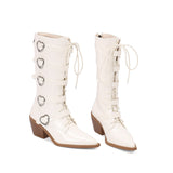 Lilac Heart Buckle Knee High Boots