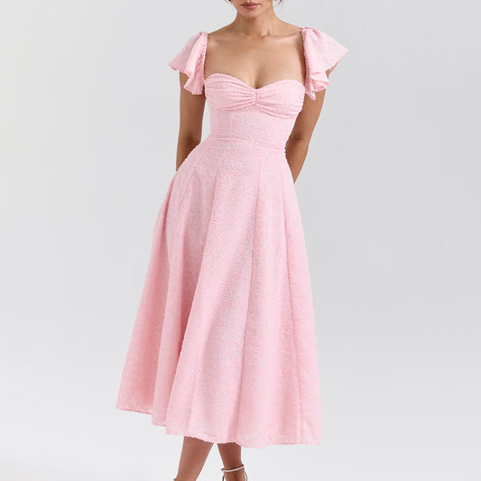 Sylvie Pink Square Neck Midi Dress