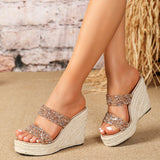 Lilac Rhinestone Double Straps Wedges