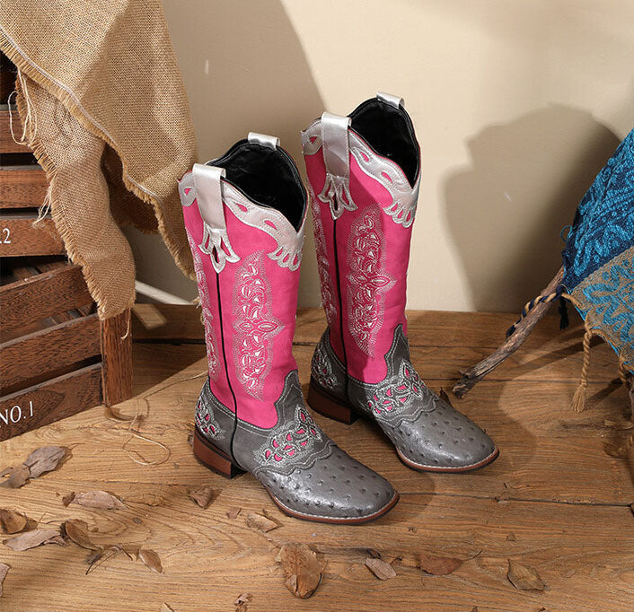 Peony Patchwork Leather Boots