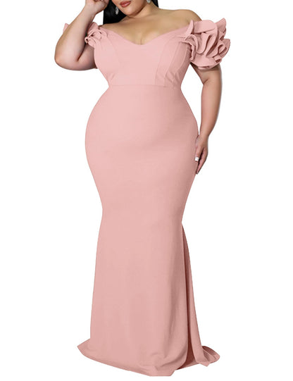 Maxi Dress  V-Neck Ruffle Sleeves Mermaid