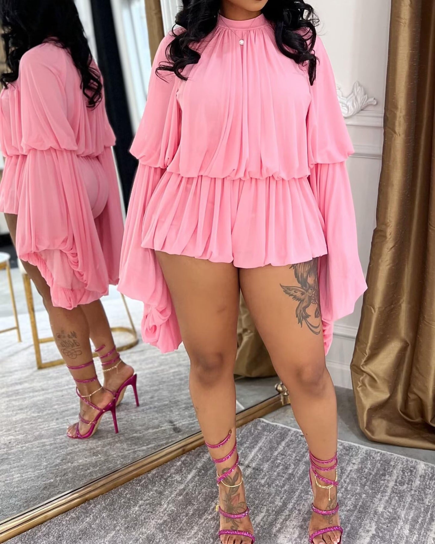Chiffon Bell Sleeve Shorts Set