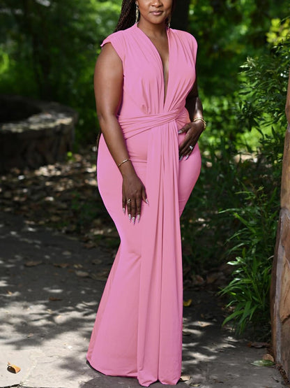 Deep V Neck Tie Front Maxi Dress