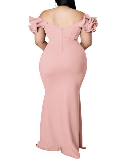 Maxi Dress  V-Neck Ruffle Sleeves Mermaid