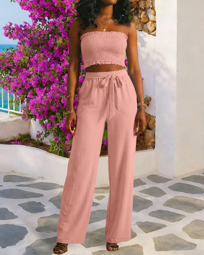 Knot Front Wide Leg Pants Set