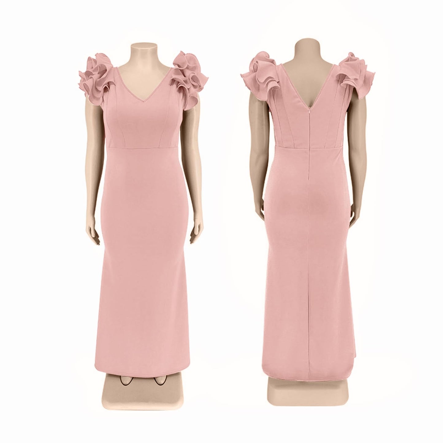 Maxi Dress  V-Neck Ruffle Sleeves Mermaid